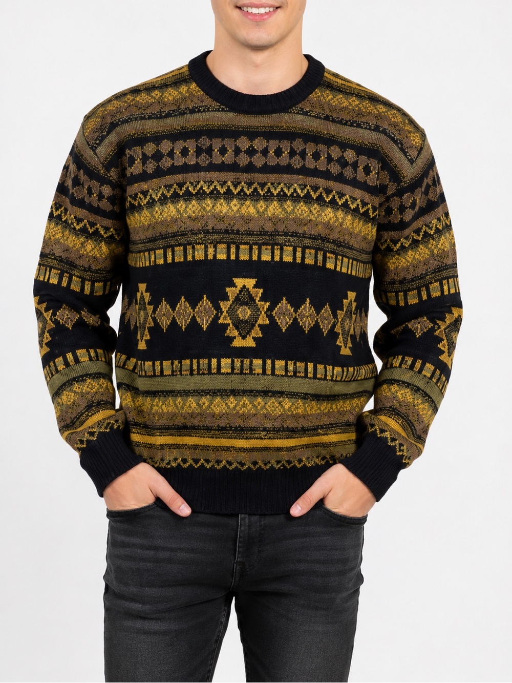 Vintage 80s Bronzini Geometric Quirky Print Artsy Knit Crewneck Grandpa Sweater